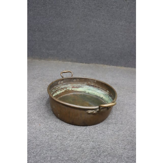 Copper Antique French Copper Jam Pan With Riveted Brass Handles For Sale - Image 8 of 10