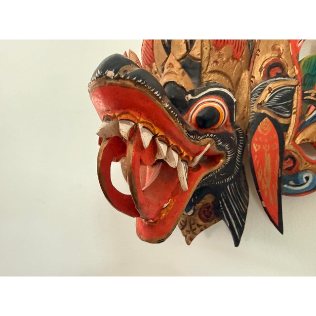 Vintage Indonesian Hand Carved Painted Wood Barong Garuda Mask For Sale In Pittsburgh - Image 6 of 12