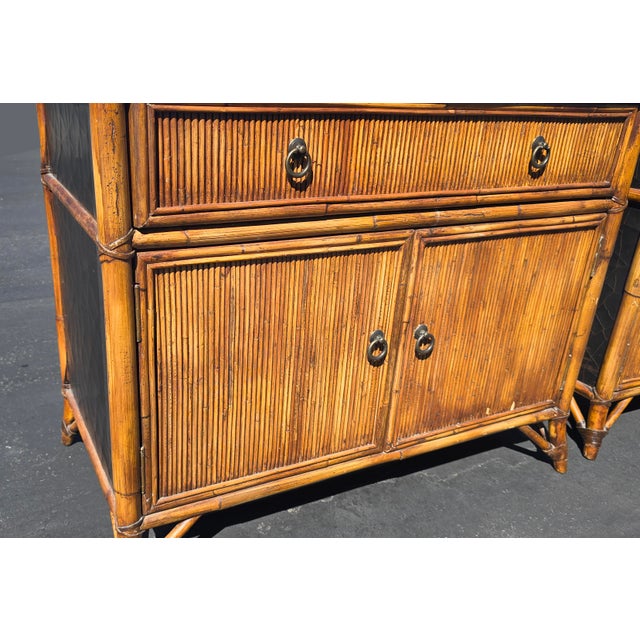 Black Pair of Vintage Baker Furniture Bamboo Rattan Nightstands Black Lacquer Cabinets For Sale - Image 8 of 18