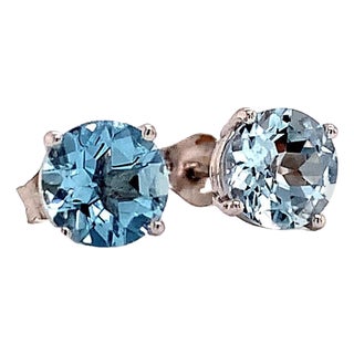 Natural Aquamarine Stud Earrings 14k White Gold 1.3 TCW Certified For Sale
