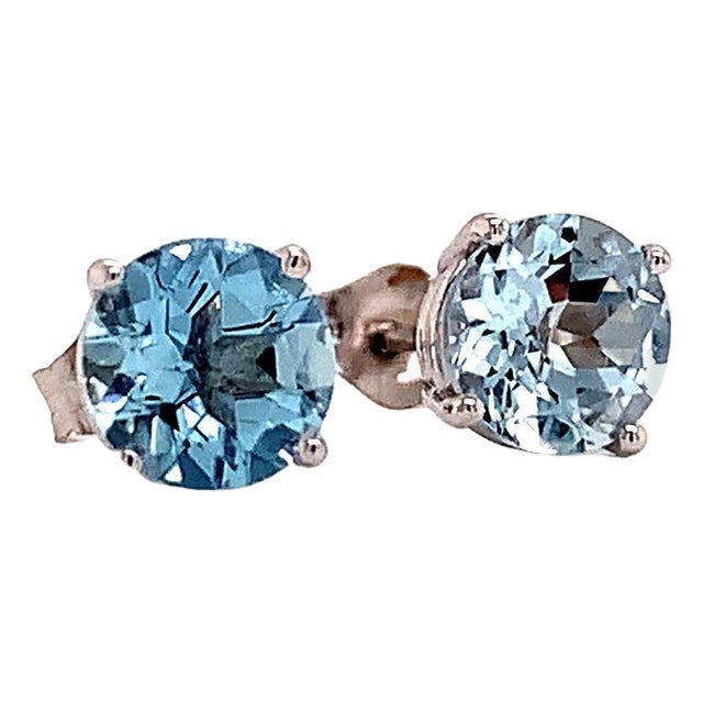 Natural Aquamarine Stud Earrings 14k White Gold 1.3 TCW Certified For Sale
