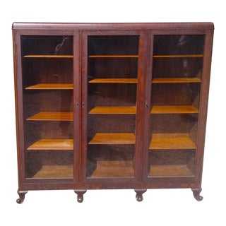 Early 20th Century Antique Rockford Quarter Sawn Oak Triple Bookcase W Large Scroll Feet For Sale