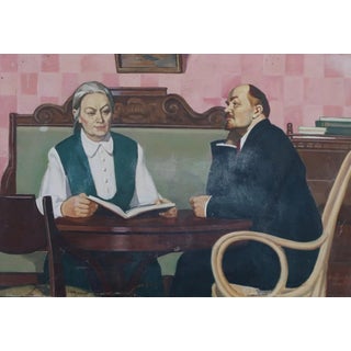 Lenin and Krupskaya Oil Painting, Original Soviet Art by Filatov a.i. 110-159,5 For Sale
