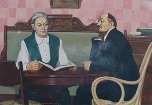 Lenin and Krupskaya Oil Painting, Original Soviet Art by Filatov a.i. 110-159,5