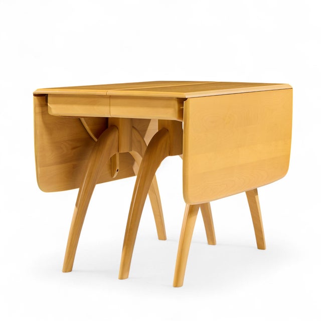 Heywood Wakefield Mid Century Wheat Wishbone Expanding Dining Table With 2 Leaves For Sale - Image 9 of 16