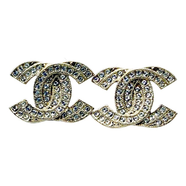 Chanel Light Gold Double CC Crystal Piercing Earrings, A Pair For Sale