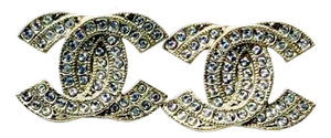 Chanel Light Gold Double CC Crystal Piercing Earrings, A Pair