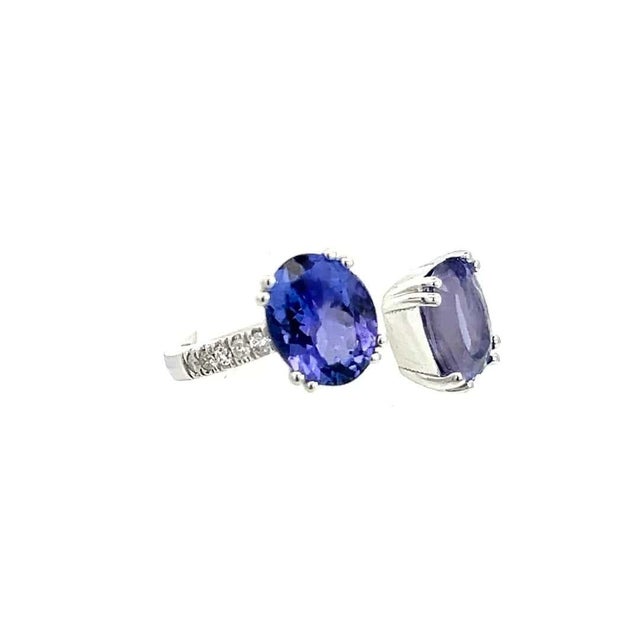 Natural Tanzanite Diamond Ring Size 6 14k W Gold 4 TCW Certified For Sale - Image 11 of 13