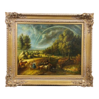 Late 20th Century The Rainbow Landscape Oil Painting on Linen After Peter Paul Rubens 39" For Sale