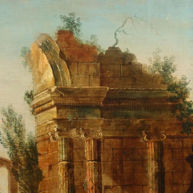 Flemish School Artist, Architectural Capriccio with Figures, 1700s, Oil on Canvas For Sale - Image 8 of 14