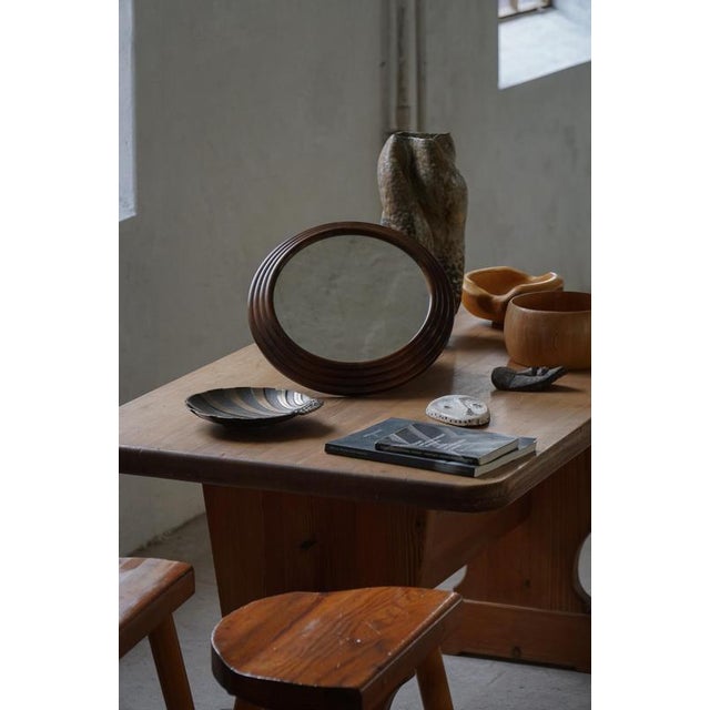 Wood Vintage Round Wooden Decorative Wall Mirror, 1950s For Sale - Image 7 of 18