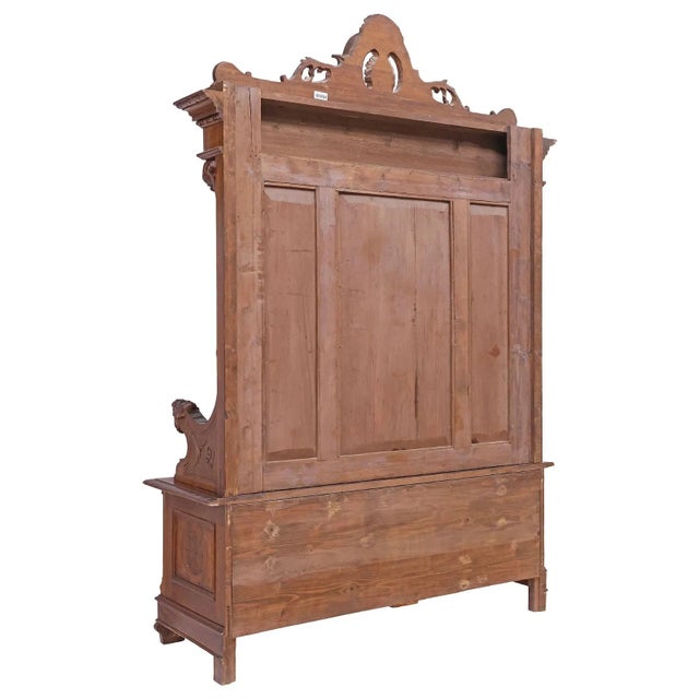 Wood 1800's Antique Talian Ren Revival Carved, Walnut, Storage, Hall Bench For Sale - Image 7 of 7
