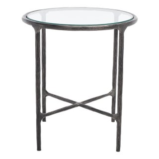 Jessa Metal Round End Table in Black with Glass Top For Sale
