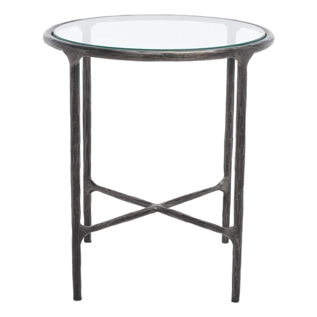 Jessa Metal Round End Table in Black with Glass Top For Sale