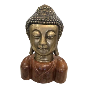 Bronze Buddha Statue on Wooden Base