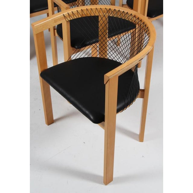 Vintage String Chairs by Niels Jørgen Haugesen for Tranekær Furniture, 1980s, Set of 8 For Sale - Image 6 of 9