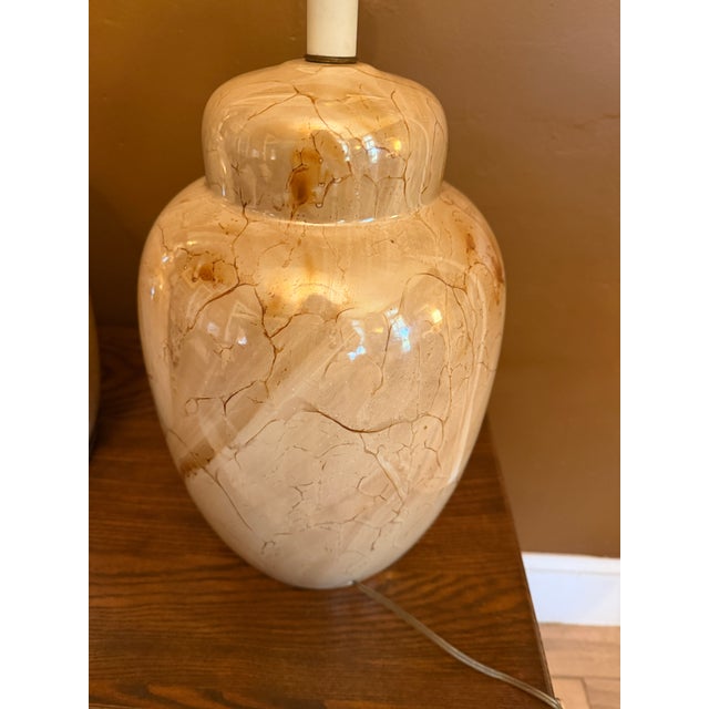 Vintage 1980s Faux Marble Glazed Ceramic Ginger Jar Table Lamps - Pair For Sale - Image 10 of 13