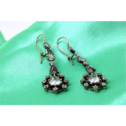 Gold and Silver Earrings with Zirconias and Floral Applications, Set of 2 For Sale - Image 6 of 7