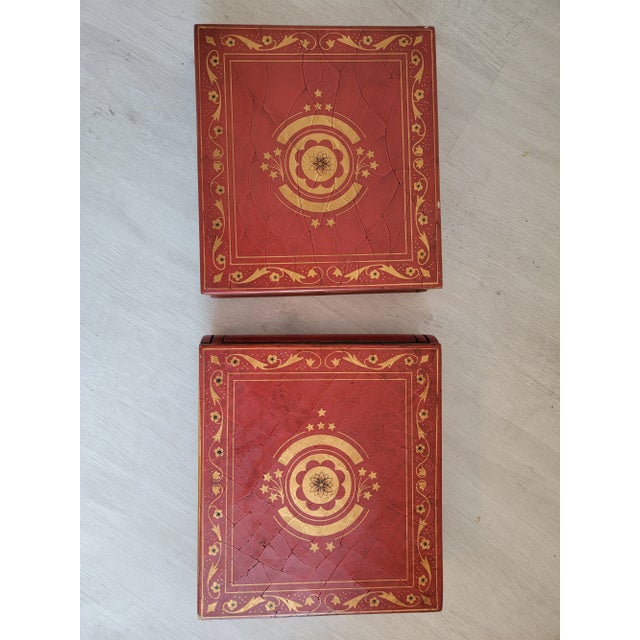 Pair of wood box photo albums with inside slots for photos. Brass hardware. 30 pages for front an back side photo slots...