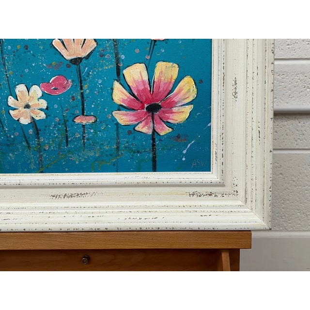 2020s Angela Wakefield Design Study of Wild Pink & White Flowers on Turquoise by Contemporary Artist, 2023 For Sale - Image 5 of 9