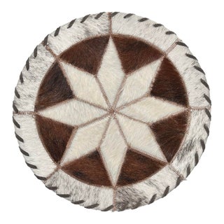 Vintage Patchwork Cowhide Trivet or Placemat, Southwest Western Star Motif Table Accent, Round For Sale