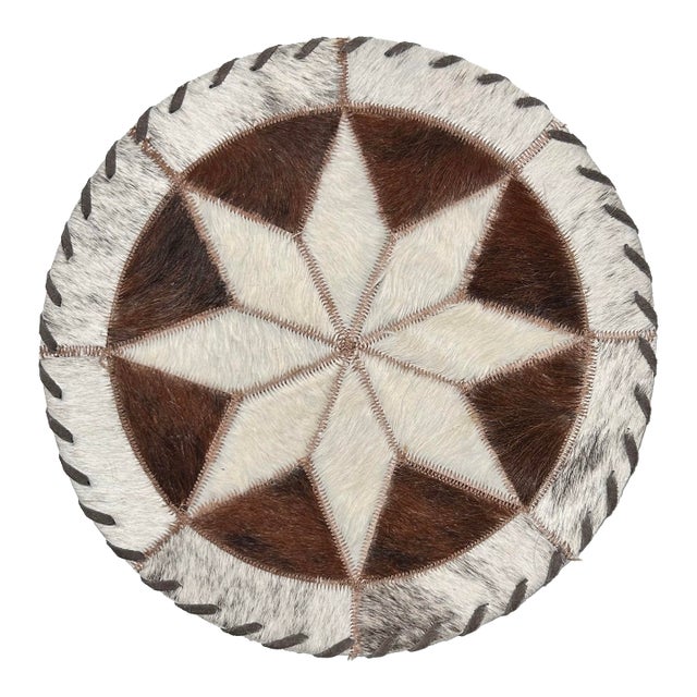 Vintage Patchwork Cowhide Trivet or Placemat, Southwest Western Star Motif Table Accent, Round For Sale