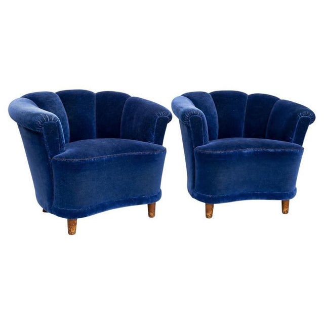 Blue Swedish Modern Clam Lounge Chairs, 1940s, Set of 2 For Sale - Image 8 of 8