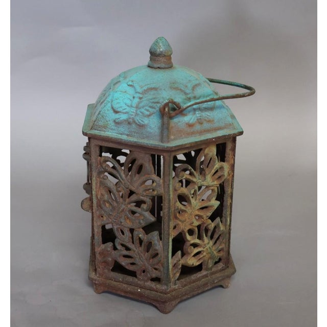 Metal Vintage Japanese Cast Iron Butterfly Outdoor Lantern, Mid-Century Tea Garden Decor For Sale - Image 7 of 10