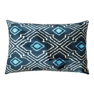 Silk Uzbek Ikat Velvet Hand Made Pillow Cushion,16x24 For Sale