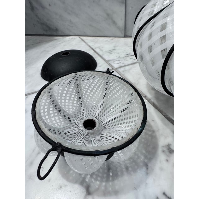 Murano Mid 20th Century Venetian Murano Latticino Caged Pendant Light For Sale - Image 4 of 9