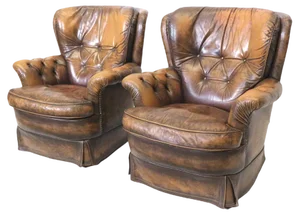 Leather Chesterfield Armchairs, 1970s, Set of 2
