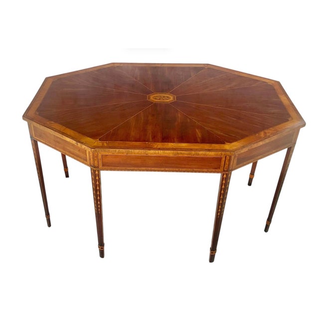 Georgian Octagonal Center Library Table Inlaid Mahogany For Sale - Image 12 of 12