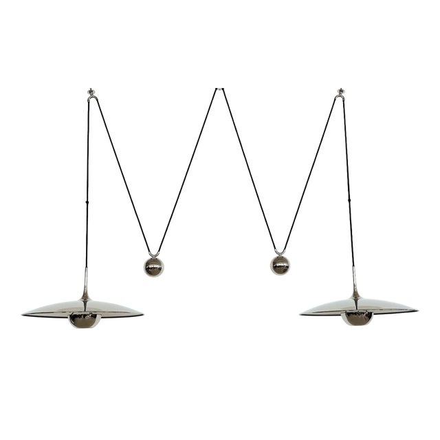 Onos 55 Double Pull Pendant with Counter Weights in Nickel by Florian Schulz, 2010s For Sale