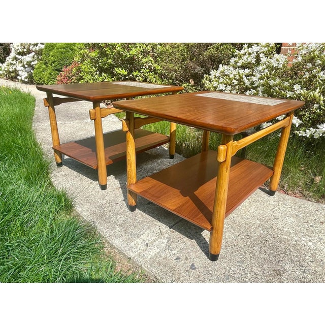 Lane "Monte Carlo" Walnut & Tile Inlay End/Side Tables 1960s Pair Mid-Century Modern For Sale - Image 6 of 12