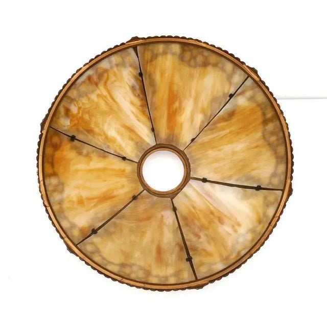 Pittsburgh 6 Bent Panel Slag Glass Leaded Table Lamp For Sale In Tampa - Image 6 of 8