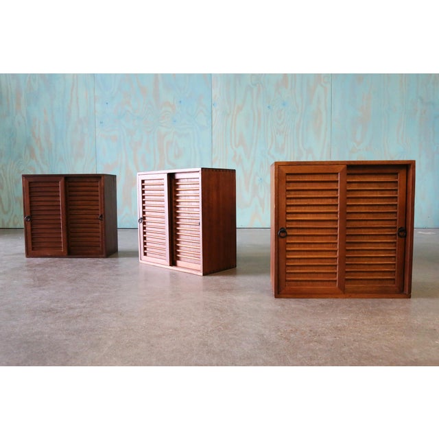 Studio Made Walnut Mid Century Modern 2 Sided Cabinets Set of 3 For Sale - Image 10 of 13