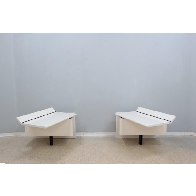 Super stylish and rare set of 2 alanda series nightstands paolo piva design produced by b&b italia during 1970s. Rotating...