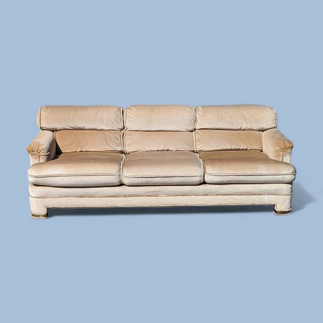 Postmodern Postmodern Velvet & Brass Sofa by Drexel Heritage, 1980s, Mid-Century, Hollywood Regency For Sale - Image 3 of 10