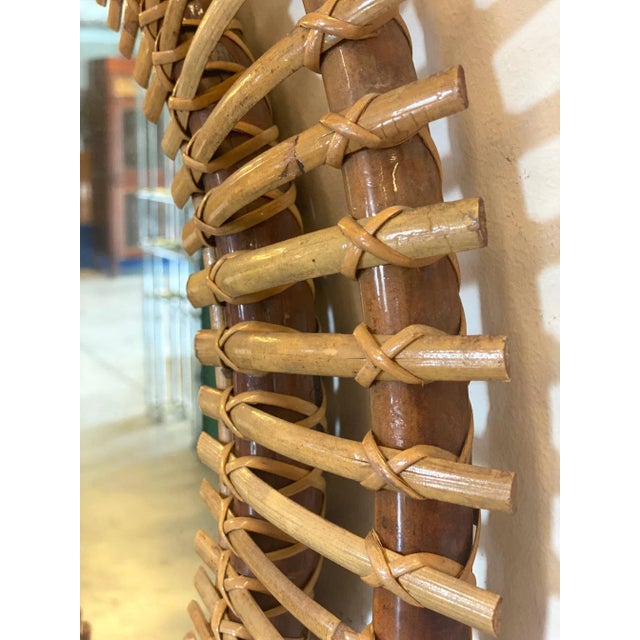 Round Bamboo Mirror, 1970s, in Very Good conditions. Designed 1970 to 1979