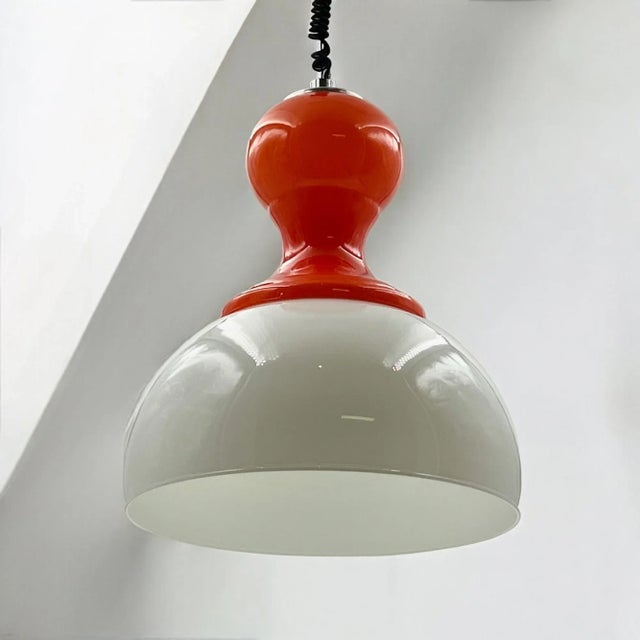 Vintage Pendant Light in Opaline Orange and White Glass, Italy, 1960s For Sale - Image 10 of 11