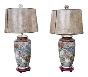 Late 20th Century Asian Style Floral Ceramic Lamps - a Pair