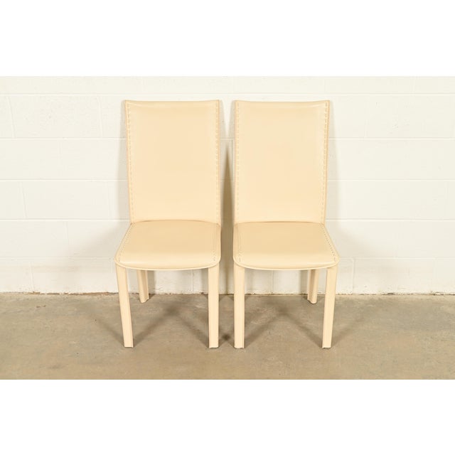 Cassina Mario Bellini Style Italian Modern Cream Leather Wrapped High Back Side Chairs or Dining Chairs, Pair For Sale - Image 4 of 14