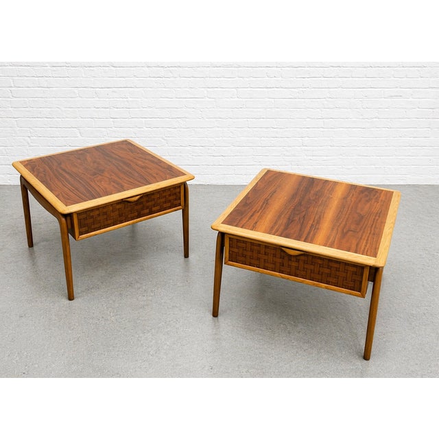 1960s Mid Century Modern Walnut + Oak End Tables by Lane Perception, a Pair, 1960's For Sale - Image 5 of 11