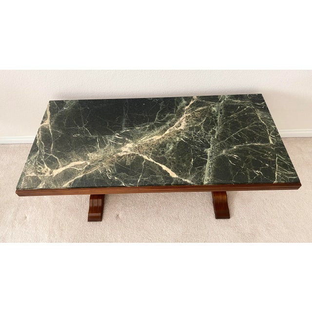 Mid 20th Century Unique Marble and Wood French Inspired Trestle Console/Libaray/Coffee/Cocktail/Display Table Great Vintage Condition For Sale - Image 9 of 11