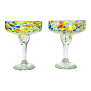 Mexican Handblown Colorful Confetti Margarita Glasses - a Pair