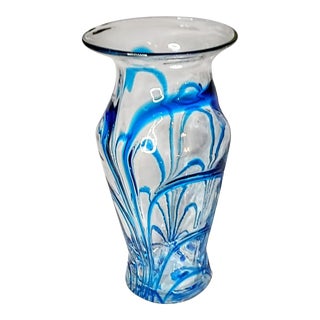 1980s Laser Blue Fused Hand Blown Glass Vase For Sale