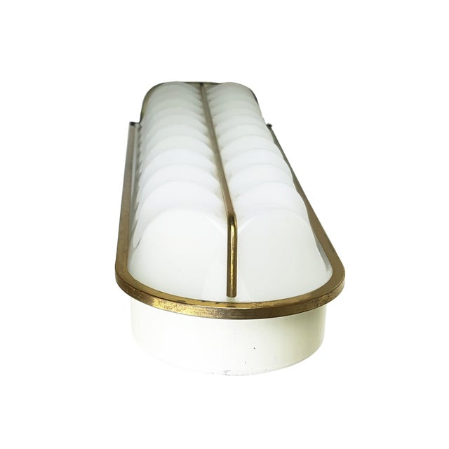 1950s Large White Acrylic Glass, Metal & Brass Wall Lamp from Italian Cinema, 1950s For Sale - Image 5 of 13
