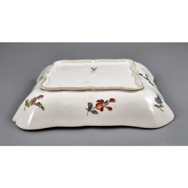 Ceramic Porcelain Square Dish with Watteau Scenes and Black Ground from Meissen, 1850 For Sale - Image 7 of 13