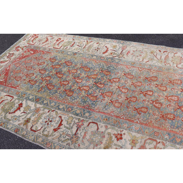 Antique Persian Malayer Gallery Rug With Blue Field and Red Boteh Design For Sale - Image 12 of 15