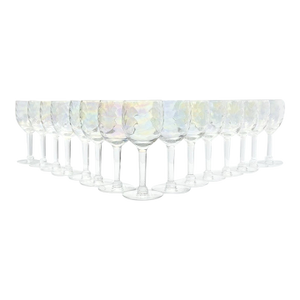 1960s Set of 15 Iridescent Pearl Rainbow Optic Swag Cordial Wine Glasses